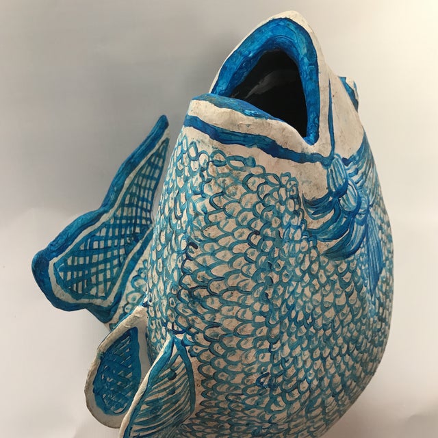 Blue & White Paper Mache Fish Sculpture Chairish