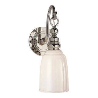 Chapman & Myers for Visual Comfort Signature Boston Loop Arm Sconce in Polished Nickel with White Glass For Sale