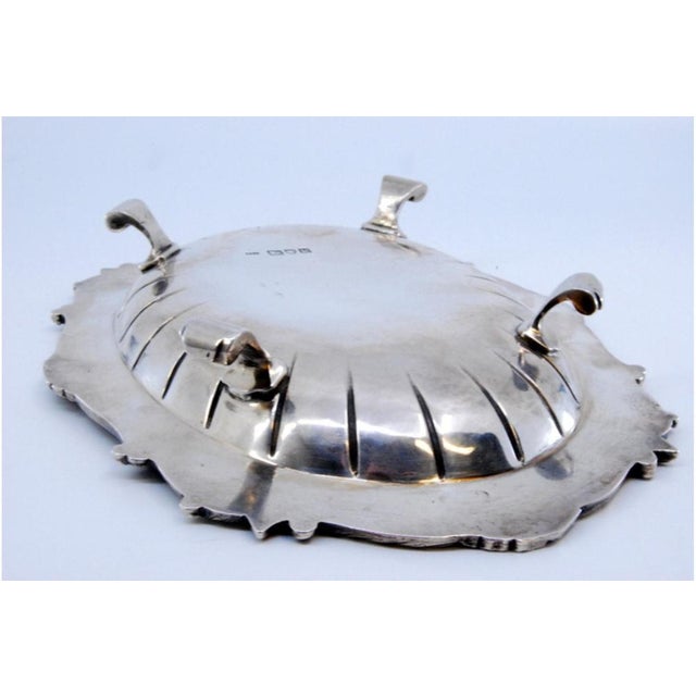 Metal Silver Tray with Raised Bottom, Engravings and Surrounding Frieze with Scrolls For Sale - Image 7 of 11