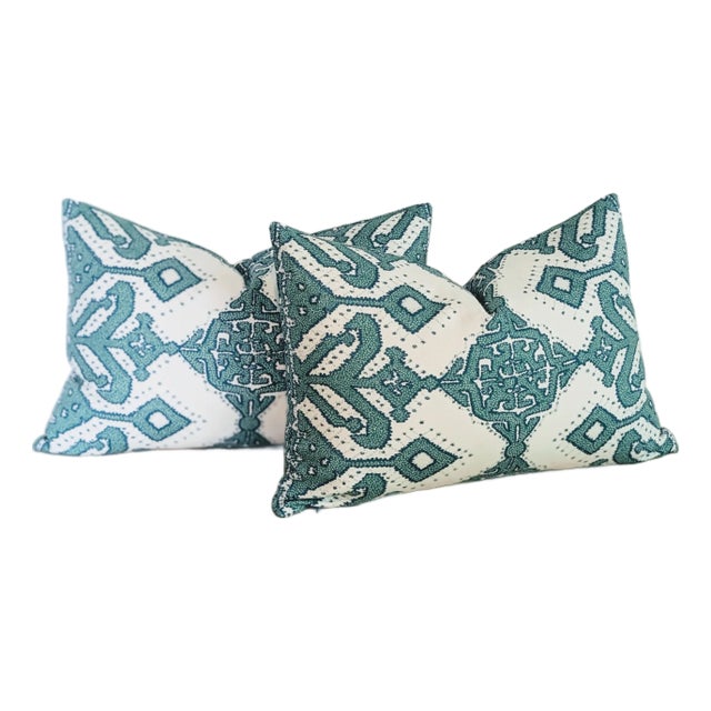 Tilton Fenwick Pombal Turquoise Lumbar Pillows - Set of 2 For Sale