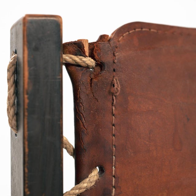 Set of Vintage Brutalist Chairs in Hideleather and Wood For Sale - Image 18 of 18