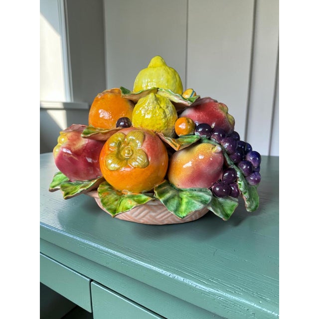 Vintage 20th Century Italian Majolica Ceramic Fruit Basket Centerpiece by Cottura For Sale - Image 4 of 14