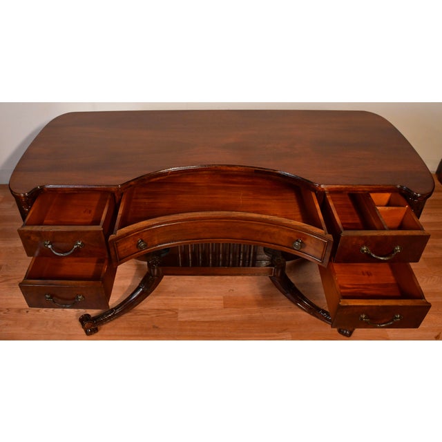 Wood 1920s Antique English Regency Style Mahogany Vanity Desk / Makeup Table For Sale - Image 7 of 17