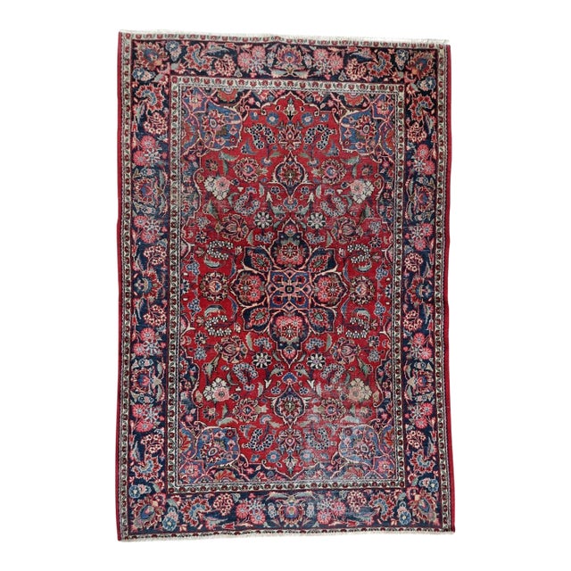 1920s, Handmade 1920s Persian Kashan Rug 4.4' X 6.10' For Sale