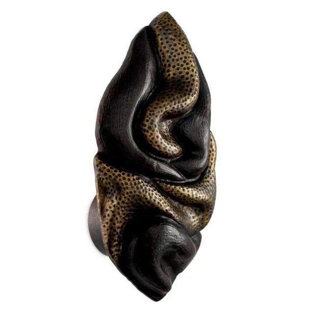 Pair of metal wall lamp that combines a black sculptural form with vintage brass finish and bronze finish. Its organic,...