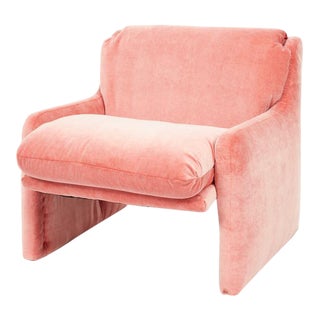 Vintage Postmodern Magistretti Style Peach Velvet Lounge Chair For Sale