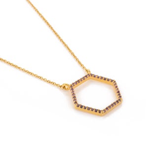 Geomatric Hexagon Shape Amethyst Pendant Chain Necklace in 14k Solid Gold For Sale