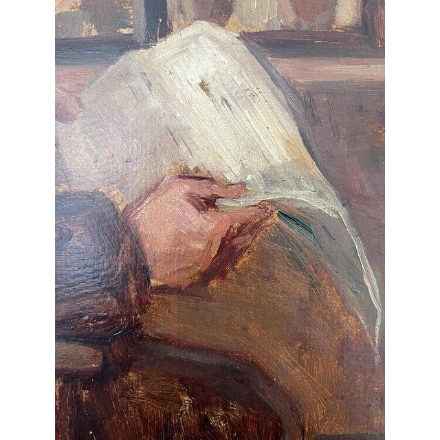 Lino Umberto Salini, Personnage lisant le Journal, 1919, Oil on Cardboard, Framed For Sale - Image 8 of 14