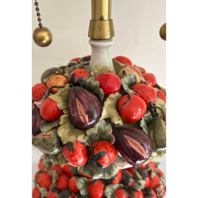 Red Vintage Italian Made Porcelain Three Tier Fruit Platter Large Lamp For Sale - Image 8 of 12
