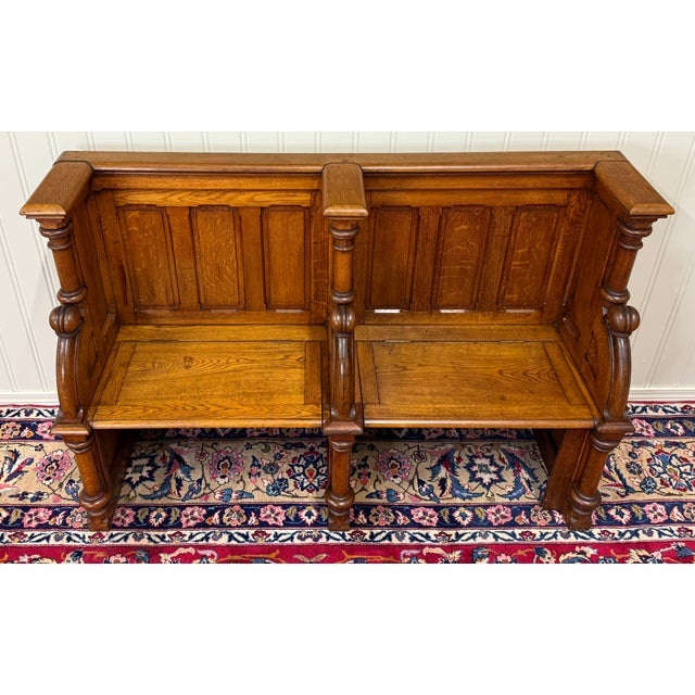 Antique French Pew Bench Double Seat Oak For Sale - Image 13 of 18