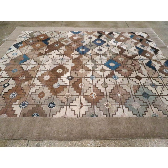 Galerie Shabab Collection Early 20th Century Handmade Mongolian Art Deco Style Room Size Carpet in Neutral For Sale In New York - Image 6 of 10