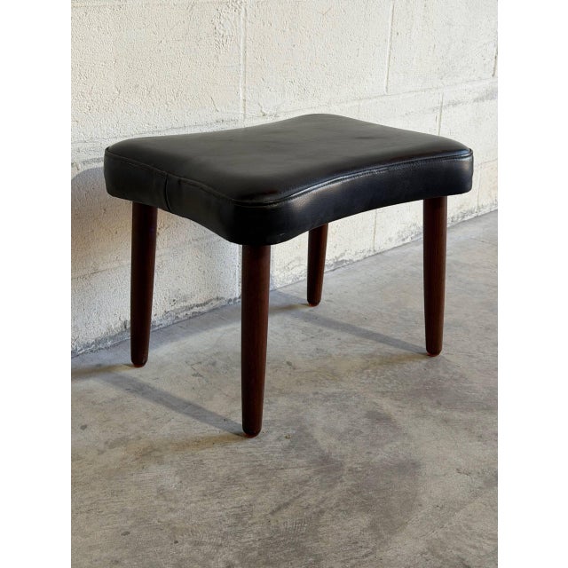 Black Leather Teak Ottoman Danish Mid-Century Modern 1960s For Sale In Los Angeles - Image 6 of 8