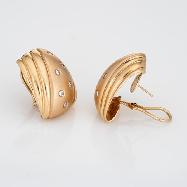 Modern Large Vintage 1980s Diamond 14k Yellow Gold Earrings - 2 Pieces For Sale - Image 3 of 4