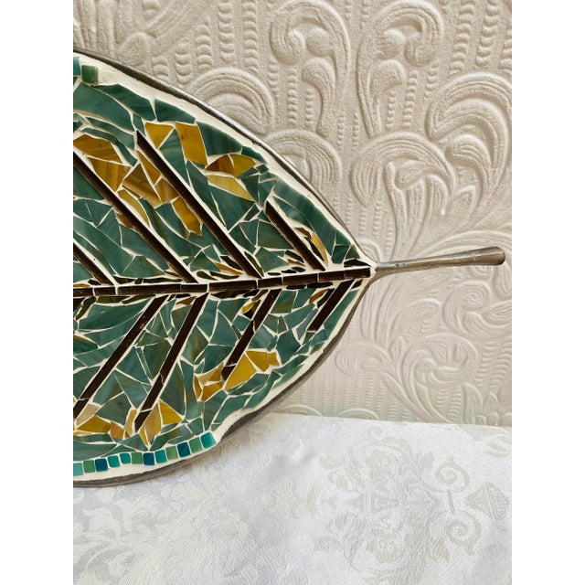 2010s Contemporary Hand Made Glass Mosaic on Michael Aram Molded Nickel Silver Leaf Platter For Sale - Image 5 of 12