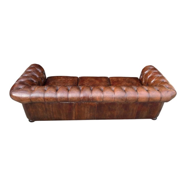 Wood 1970s Classic Chesterfield Leather Sofa – Tufted Back, Rolled Arms For Sale - Image 7 of 15
