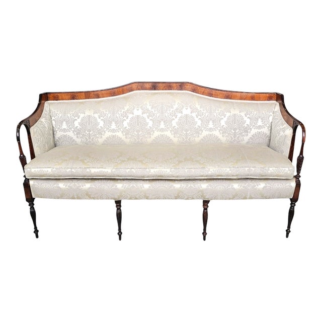 Federal Style Mahogany Inlaid Settee With Shield Back 68" For Sale