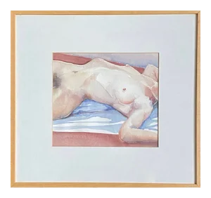 Nude Study in Watercolor on Cold Press Paper, Framed and Matted