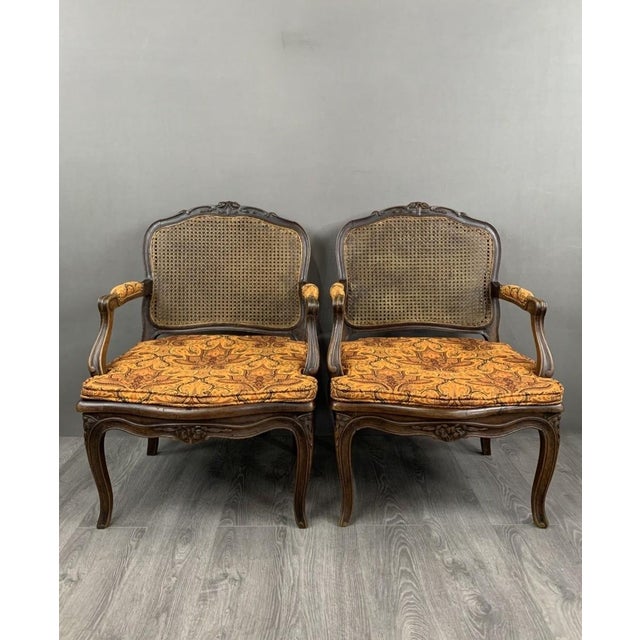 Brown Late 19th Century Louis XV Style Fluted Carved Wooden Armchairs, Set of 2 For Sale - Image 8 of 8