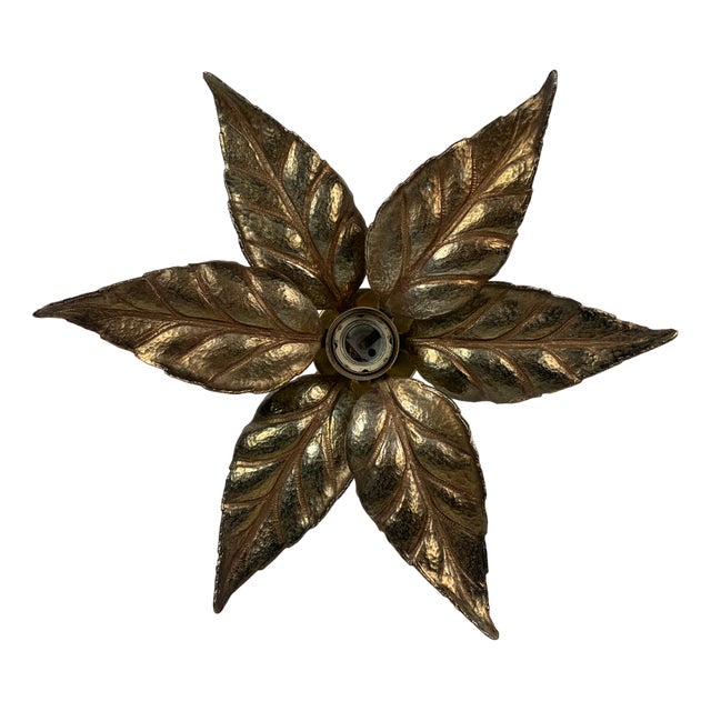 Florentine Brass Floral Wall Sconce by Willy Daro for Massive Lighting, 1970s For Sale