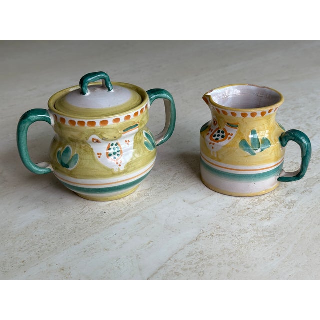 Farmhouse Vietri Solimene Positano Yellow Bird Chicken Sugar Bowl and Creamer Set For Sale - Image 3 of 11