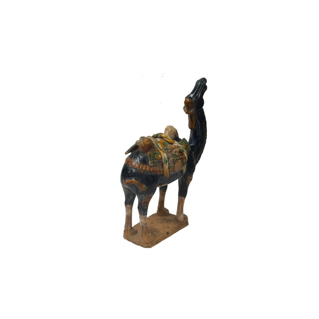 Oriental Ceramic Sancai Dark Blue Brown Beige Fengshui Artistic Camel Figure For Sale - Image 9 of 11