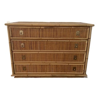 Italian Rattan and Bamboo Chest of Drawers, 1970s For Sale