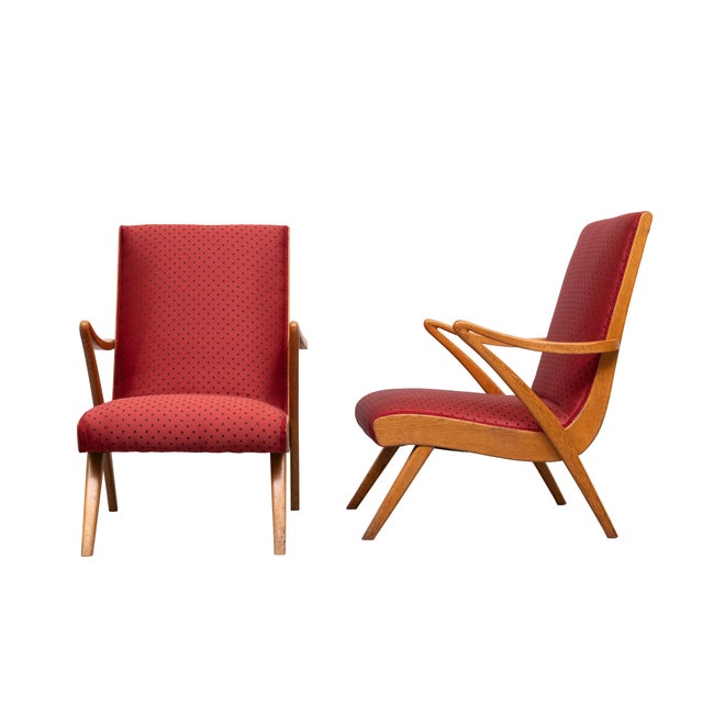 Organic Shape Rock & Roll Lounge Chair with New Red Polka Dot Upholstery, 1950s For Sale - Image 4 of 14