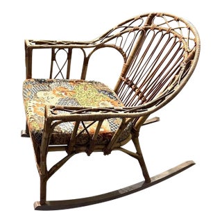 Italian Franco Albini Attributed Mid Century Bamboo Woven Safari Rattan Rocking Chair For Sale