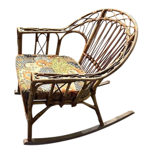 Italian Franco Albini Attributed Mid Century Bamboo Woven Safari Rattan Rocking Chair