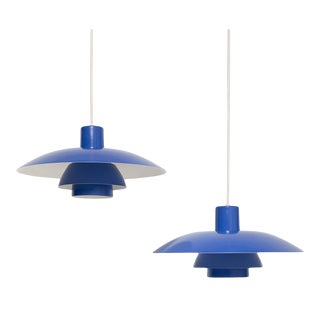 Vintage 1960s Ph 4/3 Blue Pendant Lights by Louis Poulsen - a Pair For Sale