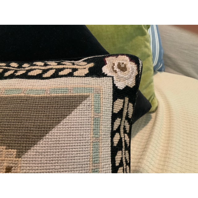 Pair of Vintage Wool Needlepoint Pillows W/Black Velvet Backs & Down Inserts — 17.5” Square for Cottage Core, Grandmillennial & Traditional. See Pics! For Sale In New Orleans - Image 6 of 8