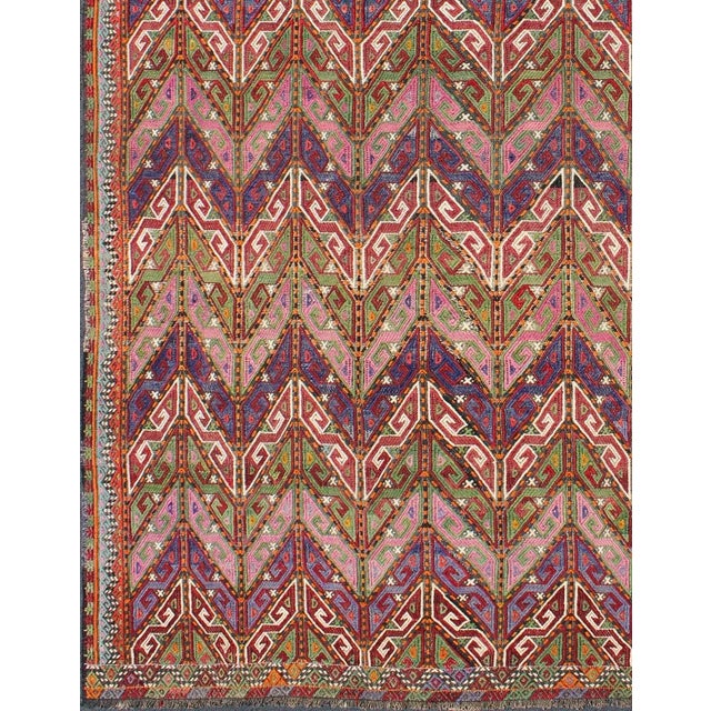 Vintage Turkish flat-weave Tribal Modern kilim with embroideries in multi colors, Keivan Woven Arts / rug / TU-NED-566....