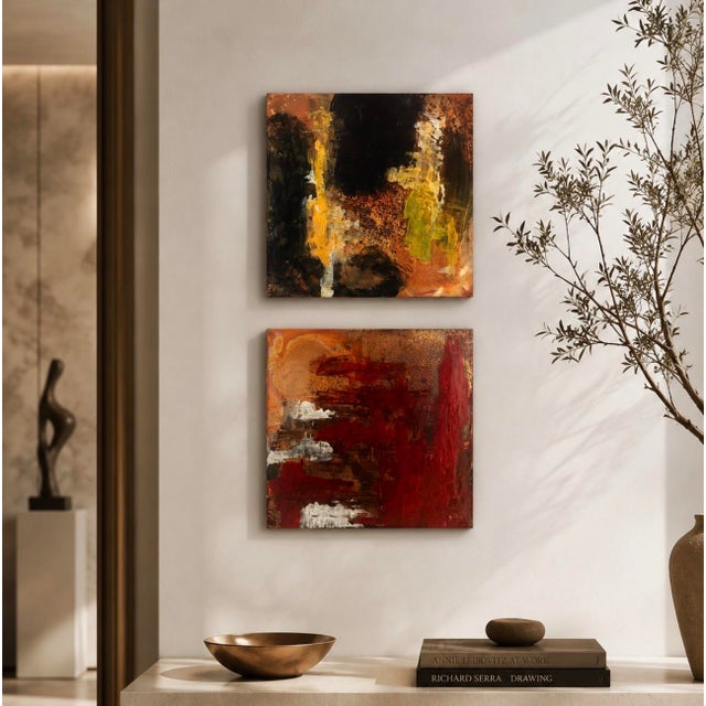 Metal Ken Rausch Abstract Paintings on Copper, Signed Pair For Sale - Image 7 of 7