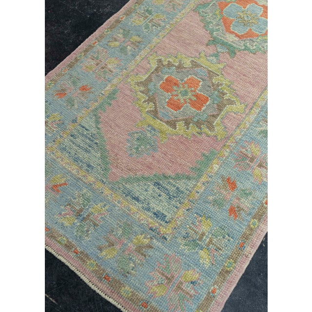 Contemporary Turkish Oushak Runner Rug 3'2" x 10'6" For Sale - Image 3 of 4