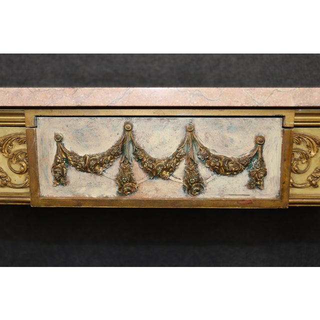 Vintage French Louis XVI Style Parcel Gilt Marble Top Console Table For Sale - Image 9 of 13