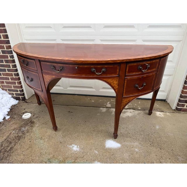 George III Style Mahogany Bow Front Inlaid Sideboard. Made in England. For Sale In Washington DC - Image 6 of 9