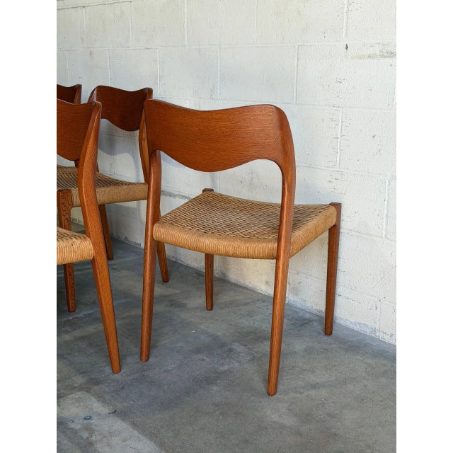 1960s j.l. Moller Oak Model 71 Dining Chairs Set of 6 Cord Seats Denmark 1960s For Sale - Image 5 of 11