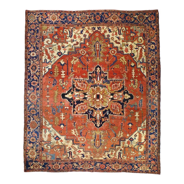 Antique Persian Serapi Rug 9'4" X 11’0" For Sale