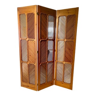 Mid-Century Modern 1977 Chapman Vintage Wooden Louvered Folding Screen | Three-Panel Room Divider For Sale