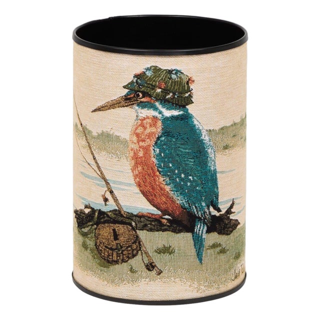 Kenneth Kingfisher Tapestry Waste Bin For Sale