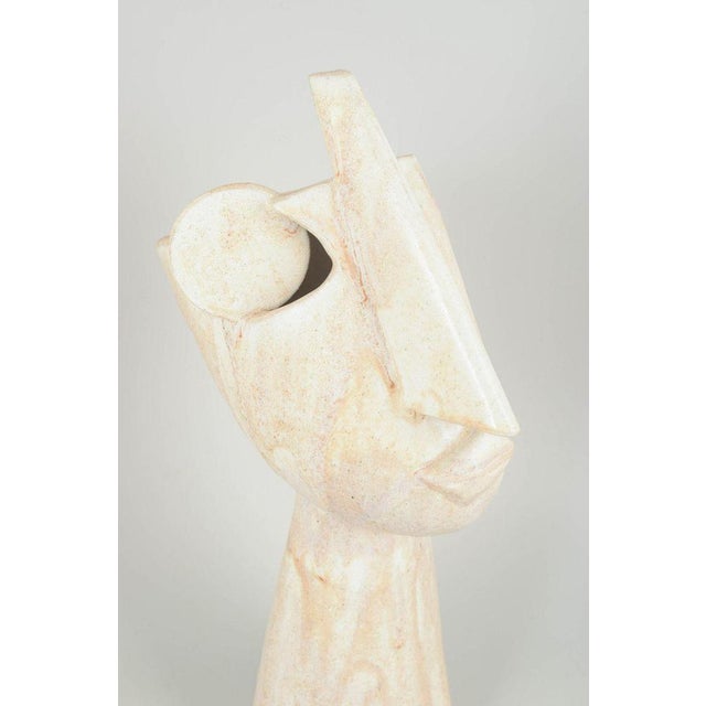Christina muff, danish contemporary ceramicist (b. 1971). Tall hand-modelled cubist stoneware bust. 'keep your head held...
