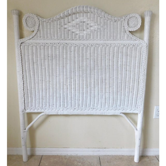 1980s Pair Vintage C1980s Ornate White Wicker Twin Size Headboards For Sale - Image 5 of 18