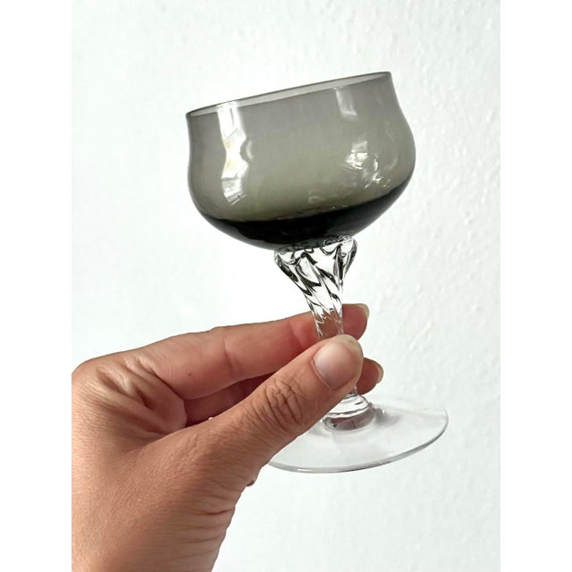 Mid 20th Century Mid-Century Sasaki Coronation Smoke Glassware Set of 41, Twisted Stem Cocktail Glasses & Tumblers, Japan For Sale - Image 5 of 11