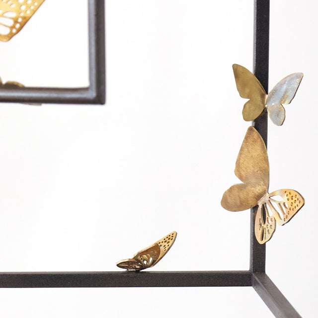 Black Gold Rubbed Black Monarch Butterfly Lantern For Sale - Image 8 of 9