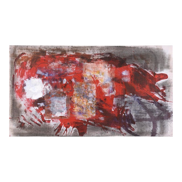 Red Splatters on Grey Field - Abstract Expressionist in Acrylic on Linen by D Whalen For Sale