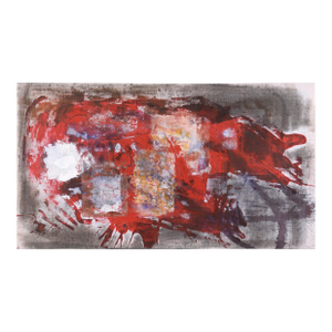 Red Splatters on Grey Field - Abstract Expressionist in Acrylic on Linen by D Whalen