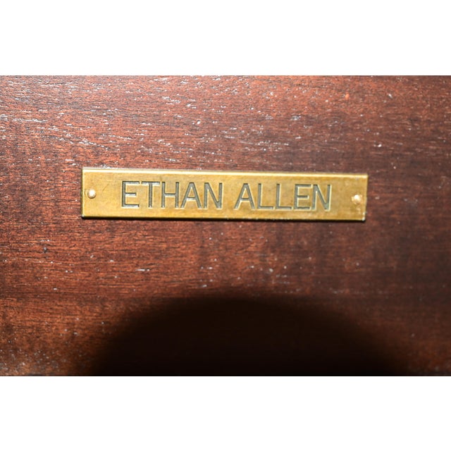 Ethan Allen Modern Regency Mahogany and Brass Double Pedestal Dining Table, Newly Refinished For Sale - Image 10 of 11