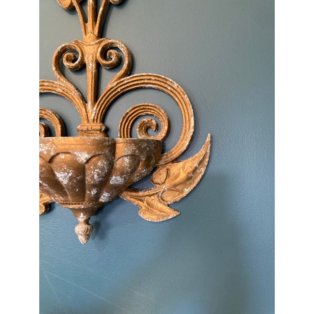 Italian Vintage Cast Iron Fleur-De-Lis Wall Planter With Scrollwork For Sale - Image 3 of 12
