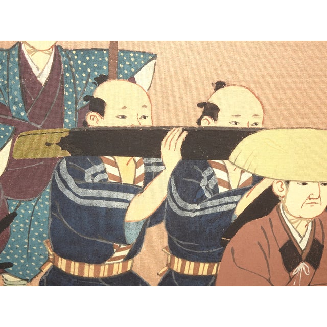 Vintage Japanese Byobu Four Panel Folding Screen Picture Caravan of Men Signed For Sale - Image 10 of 18