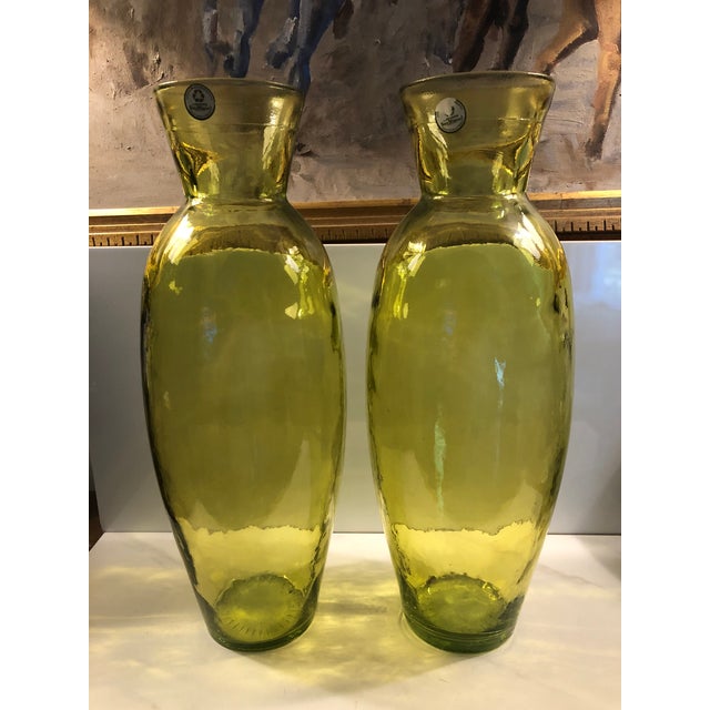 San Miguel Spain Tall Chartreuse Vases - A Pair For Sale - Image 4 of 8
